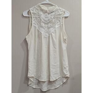 Women's cream sleeveless shell/tank w/lacy yoke detail by heart soul size XL